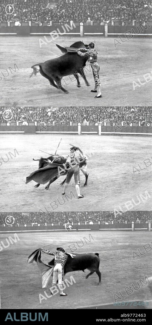 15 mayo 1917. De la corrida de Toros de ayer en Madrid. 1.-gallito en un pase de Muleta. 2.- Belmonte Muleteando A su primer Toro. 3.-Saleri Ii en un lance de capa.