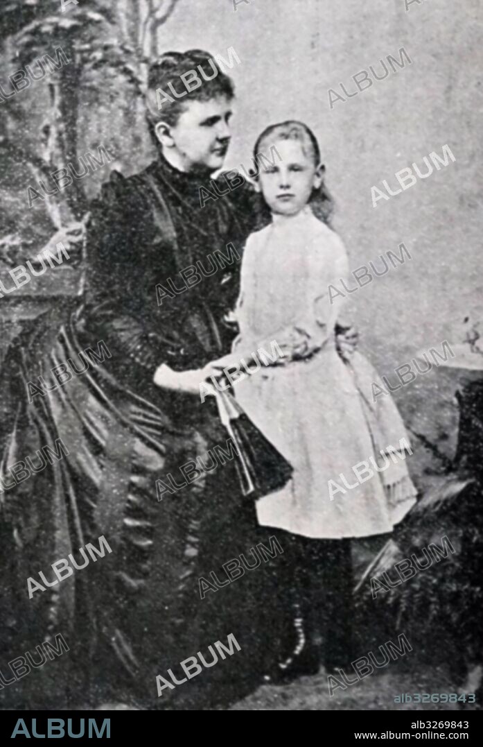 Portrait of a young Princess Wilhelmina of the Netherlands (1880-1962) who later became Queen of the Kingdom of the Netherlands, with her mother Emma of Waldeck and Pyrmont. Dated 19th Century.