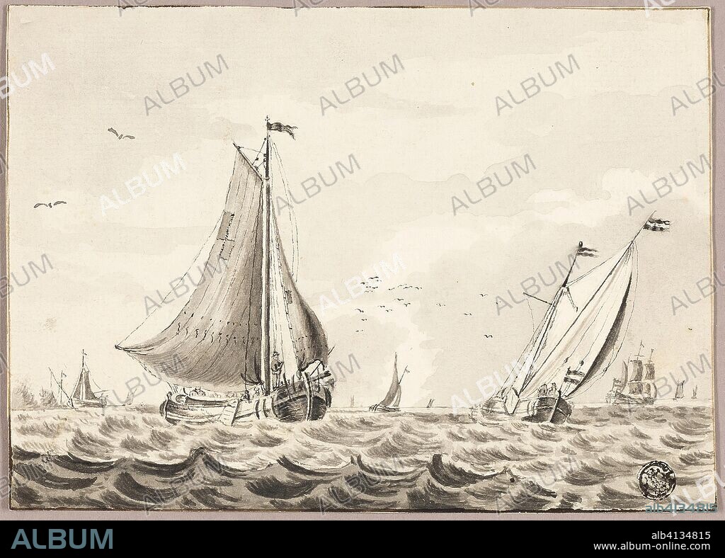 Sailboats on Sea. Unknown Artist; Dutch, 16th century. Date: 1501-1600. Dimensions: 132 × 186 mm. Brush and black ink, with brush and gray wash, over traces of graphite, on ivory laid paper. Origin: Netherlands.