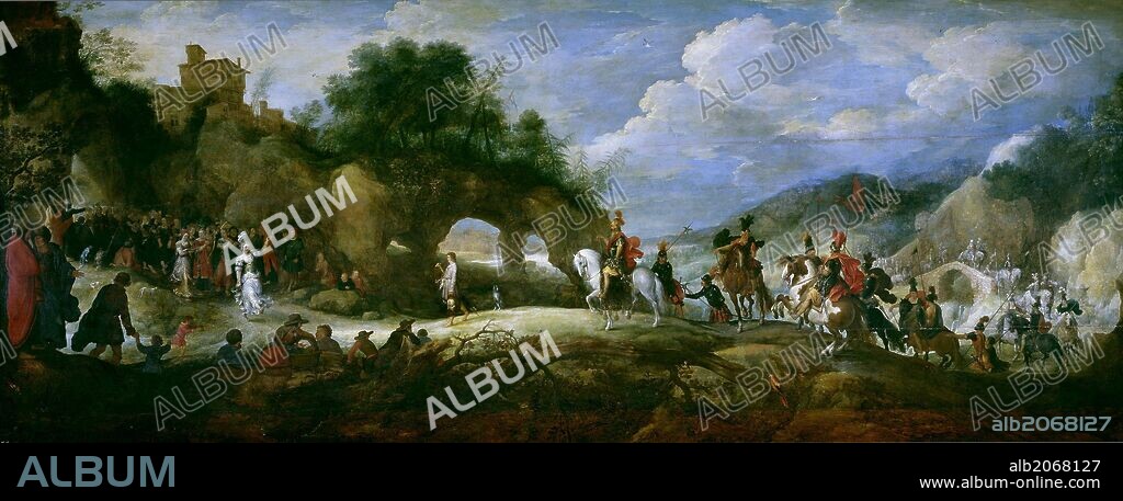 PIETER BRUEGHEL THE YOUNGER and ADRIAAN VAN STALBEMT. Pieter Brueghel 'el Joven'; Adriaen van Stalbent / 'The Triumph of David over Goliath', 1618-1619, Flemish School, Oil on panel, 88 cm x 216 cm, P01782.