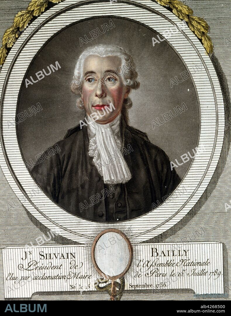 Jean Sylvain Bailly (1736 – 1793) French astronomer, mathematician, freemason, political leader of the early part of the French Revolution. He presided over the Tennis Court Oath, served as the mayor of Paris from 1789 to 1791, and was ultimately guillotined during the Reign of Terror.