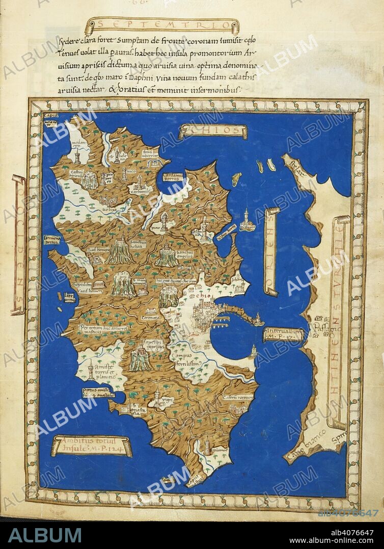HENRICUS MARTELLUS GERMANUS y HENRICUS MARTELLUS. Island of Chios. Account of the Islands of the Mediterranean. Florence, 1489. Source: Add. 15760, f.35. Language: Latin.