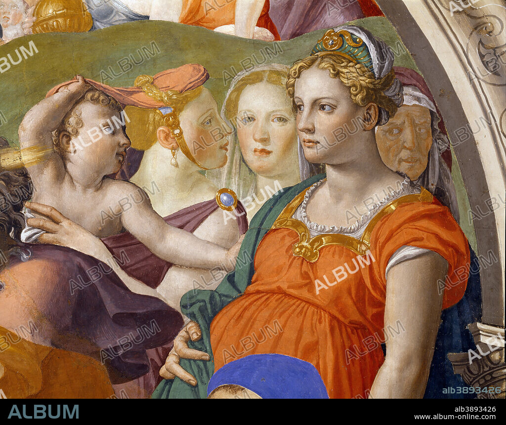 BRONZINO. The crossing of the Red Sea. Date/Period: 1540 - 1545. Painting. Fresco. Height: 80 mm (3.14 in); Width: 90 mm (3.54 in).