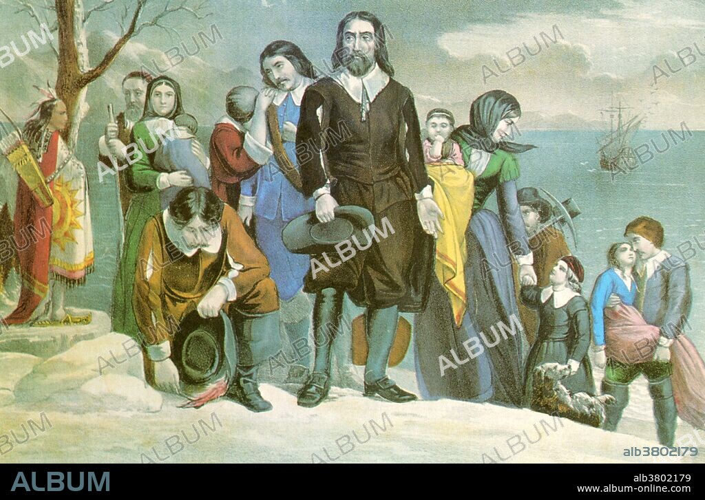 Caption reads: "The landing of the pilgrims at Plymouth, Massachusetts on December 22, 1620."The 'Mayflower' left Delft Haven in Holland, September 6, 1620 and after a boisterous passage of sixty three days, anchored within Cape Cod. In her cabin the first republican government was solemnly inaugurated. That vessel thus became truly the 'Cradle of Liberty' rocked on the waves of the ocean. Currier & Ives." Plymouth Rock is the traditional site of disembarkation of William Bradford and the Mayflower Pilgrims who founded Plymouth Colony in 1620. It is an important symbol in American history. Founded by a group of Separatists and Anglicans, who together later came to be known as the Pilgrims, Plymouth Colony was, along with Jamestown, Virginia, one of the earliest successful colonies to be founded by the English in North America and the first sizable permanent English settlement in the New England region. the citizens of Plymouth were fleeing religious persecution and searching for a place to worship as they saw fit. The social and legal systems of the colony became closely tied to their religious beliefs, as well as English custom.