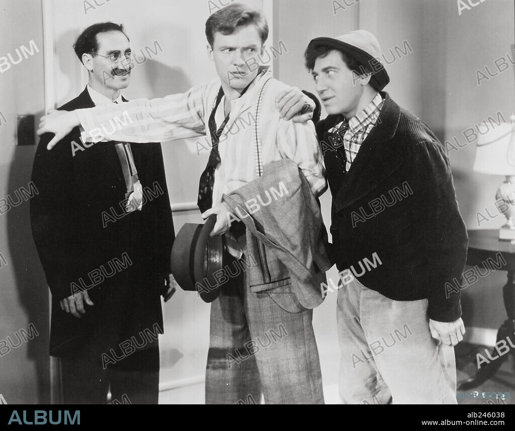CHICO MARX, FRANK ALBERTSON and GROUCHO MARX in ROOM SERVICE, 1938, directed by WILLIAM A. SEITER. Copyright RKO.
