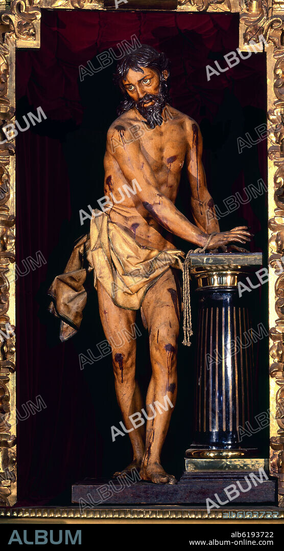 GREGORIO FERNANDEZ. CRISTO ATADO A LA COLUMNA - SIGLO XVII - BARROCO ESPAÑOL - MADERA POLICROMADA.