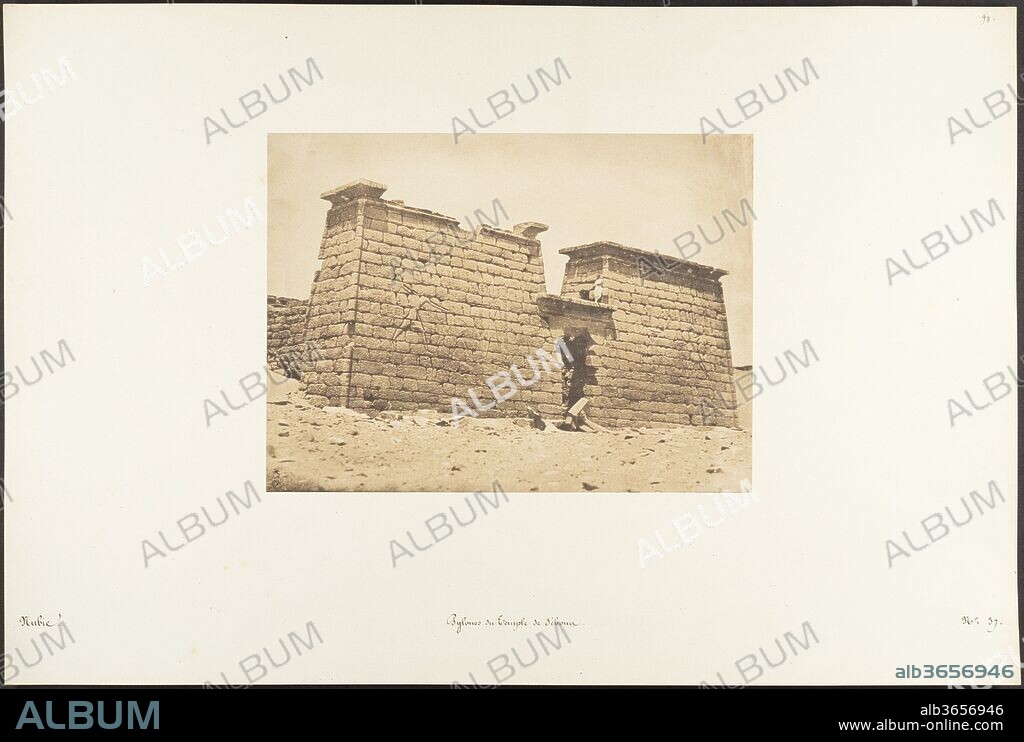 Pylones du Temple de Sébona. Artist: Maxime Du Camp (French, 1822-1894). Dimensions: Image: 6 1/2 × 8 3/4 in. (16.5 × 22.3 cm)
Image: 8 7/8 × 6 9/16 in. (22.5 × 16.7 cm)
Mount: 18 11/16 × 12 5/16 in. (47.5 × 31.2 cm). Date: April 3, 1850.