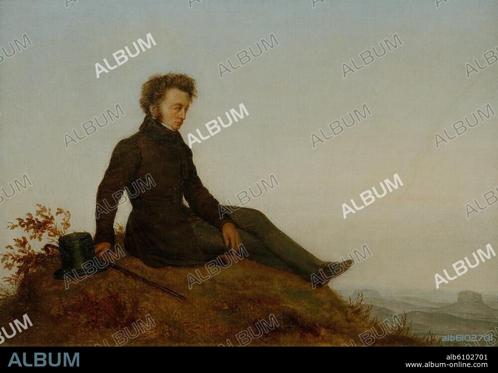 Kersting, Georg Friedrich; 1785-1847. "Herr auf einem Hügel", um 1820. Öl auf Leinwand, 24 x 33,2 cm. Inv.Nr. G 1749.