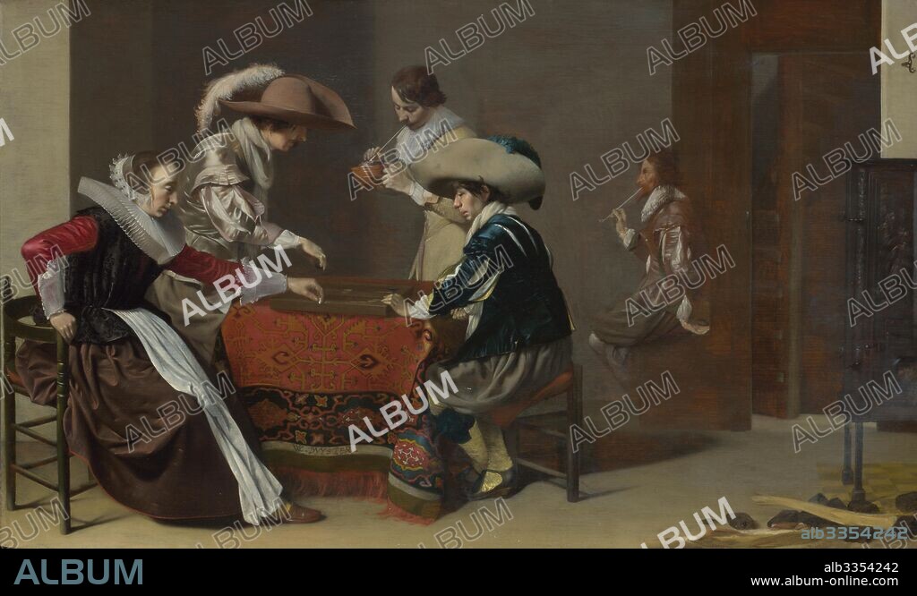 WILLEM CORNELISZ DUYSTER. Two Men playing Tric-trac, with a Woman scoring.