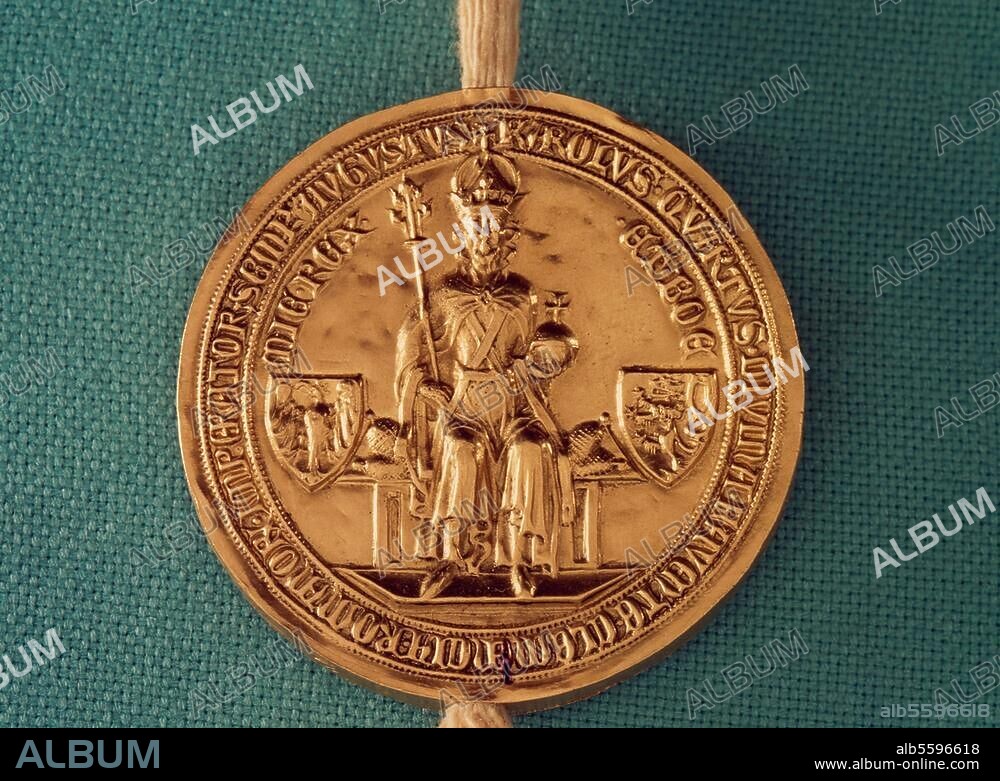 Karl IV. (urspr. Wenzel) von Luxemburg, röm.-deutscher Kaiser, Prag 14.5.1316 - ebd. 29.11.1378. Goldsiegel Kaiser Karls IV. aus dem Jahre 1376. Durchmesser 63 mm. Dresden, Staatsarchiv.