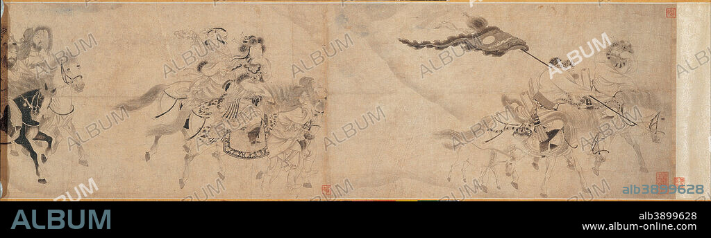 GONG SURAN. Ming Consort Leaving the Country. Date/Period: 1100/1300. Painting. Ink on paper. Width: 160.2 cm. Height: 30.2 cm.