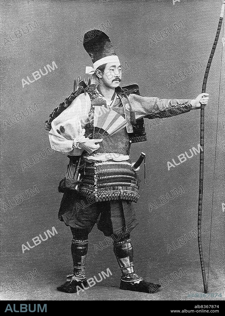 Japan: 'A General of the Fujiwara Epoch'. Chemigraph from series 'Military Costumes in Old Japan' by Kazumasa Ogawa (1860-1929), 1893, Tokyo. Ogawa Kazumasa, also known as Ogawa Kazuma or Ogawa Isshin, was a Japanese photographer, chemigrapher, printer and publisher of the Meiji era. He was a pioneer in photomechanical printing and photography, and was born into the Matsudaira samurai clan, where he studied English and photography at the age of 15.