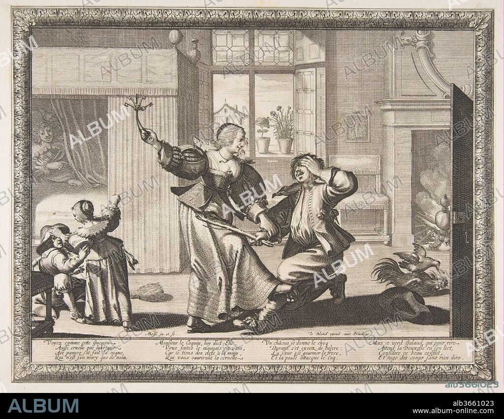 Husband-Beater. Artist: Abraham Bosse (French, Tours 1602/1604-1676 Paris). Dimensions: Sheet (trimmed): 10 1/16 × 12 15/16 in. (25.6 × 32.9 cm). Publisher: Jean I Leblond (French, ca. 1590-1666 Paris). Date: ca. 1633.
