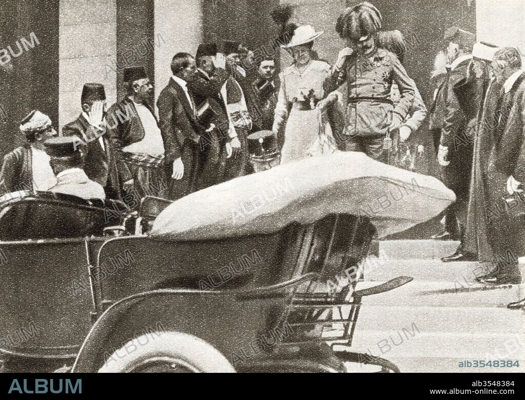 Franz Ferdinand Archduke of Austria and his wife Sophie, Duchess of Hohenberg moments before they were assassinated in Sarajevo on June 28, 1914. From The Story of 25 Eventful Years in Pictures, published 1935.