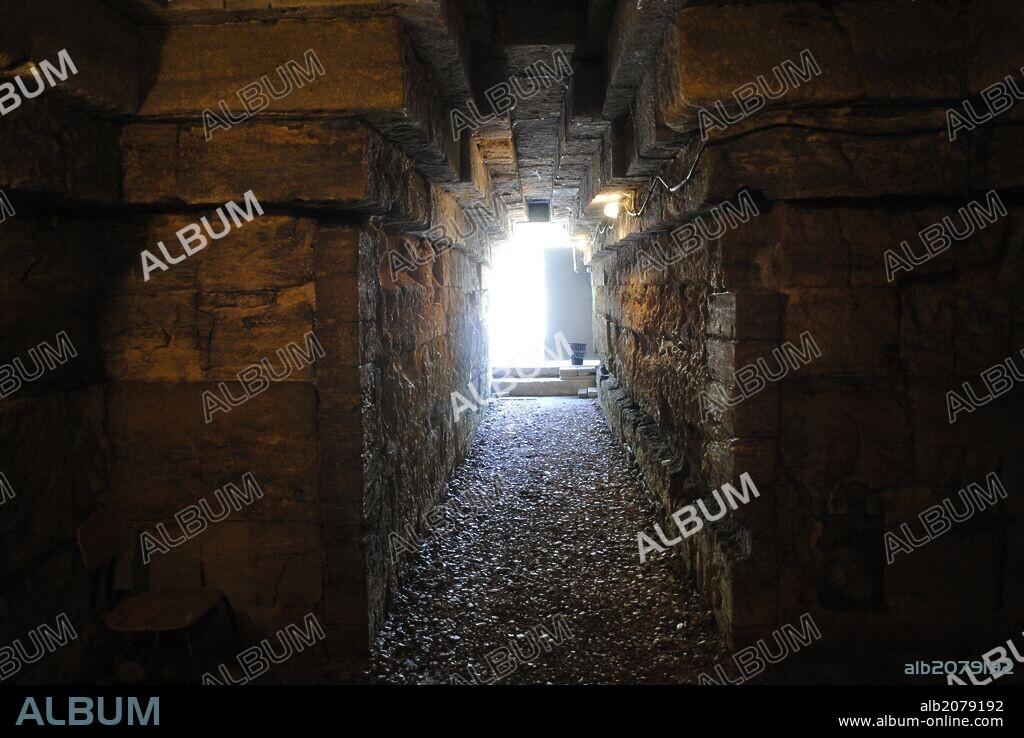 Ukraine. Autonomous Republic of Crimea. Tsarsky Kurgan, royal burial mound who probably is buried the King Leucon I. 4th century BC. Interior. Kerch.