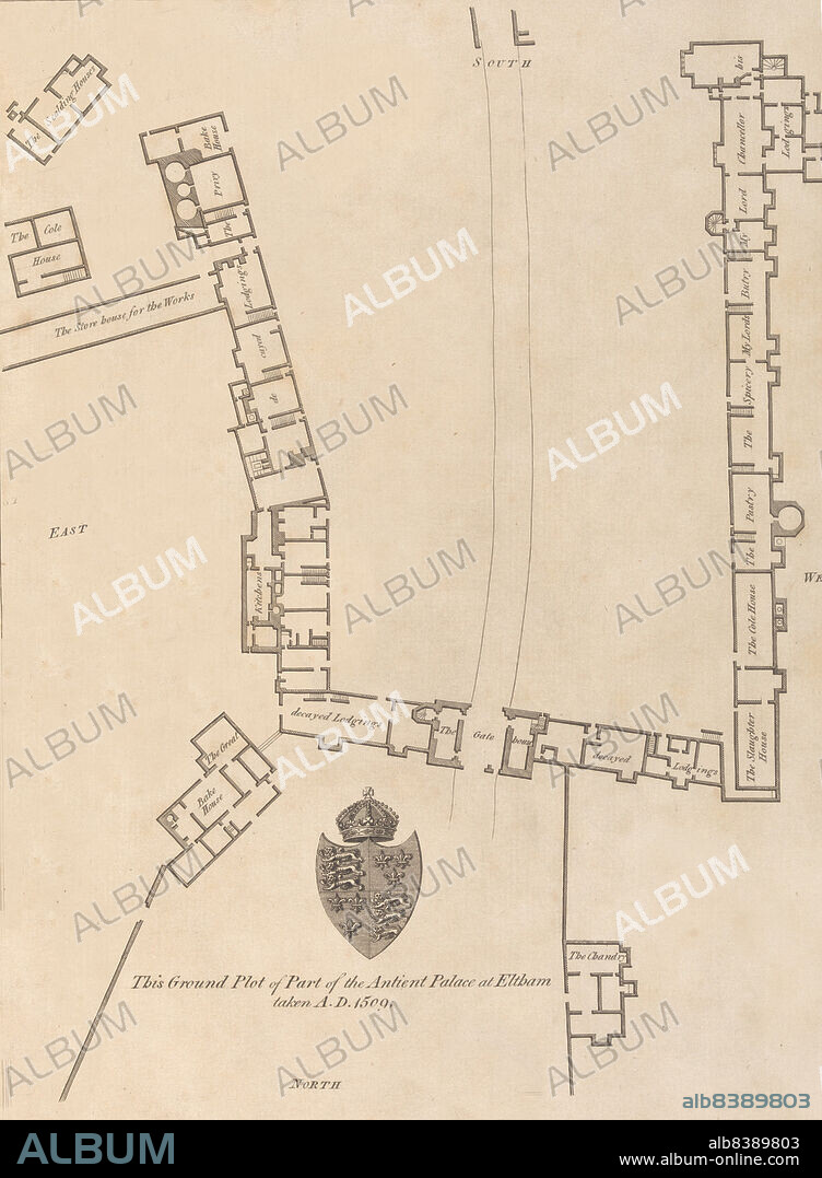 JOHN BAYLY. Ground plan of Ancient Palace at Eltham, from Edward Hasted's, The History and Topographical Survey of the County of Kent, vols. 1-3, 1777.