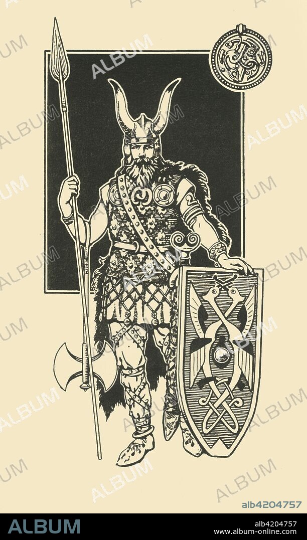 'A Scandinavian of the Varangian Guard', 1924. From "Costume & Fashion - The Evolution of European Dress Through the Earlier Ages", by Herbert Norris. [J. M. Dent and Sons Ltd, E. P. Dutton and Co. London and Toronto, 1924].