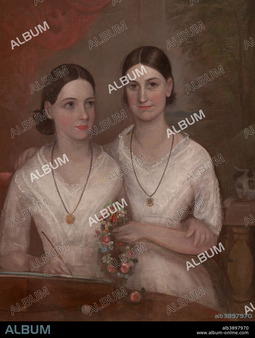 FREDERICK STRANGE. Misses Isabella and Fanny, daughters of the Reverend William Browne. Date/Period: Ca. 1845. Painting,oil on canvas. Height: 813 mm (32 in); Width: 642 mm (25.27 in).