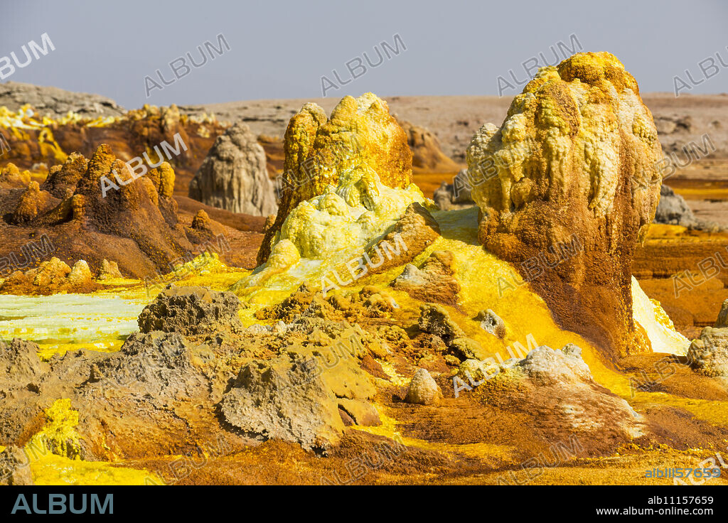 Colourful spings of acid in Dallol, hottest place on earth, Danakil depression, Ethiopia, Africa.