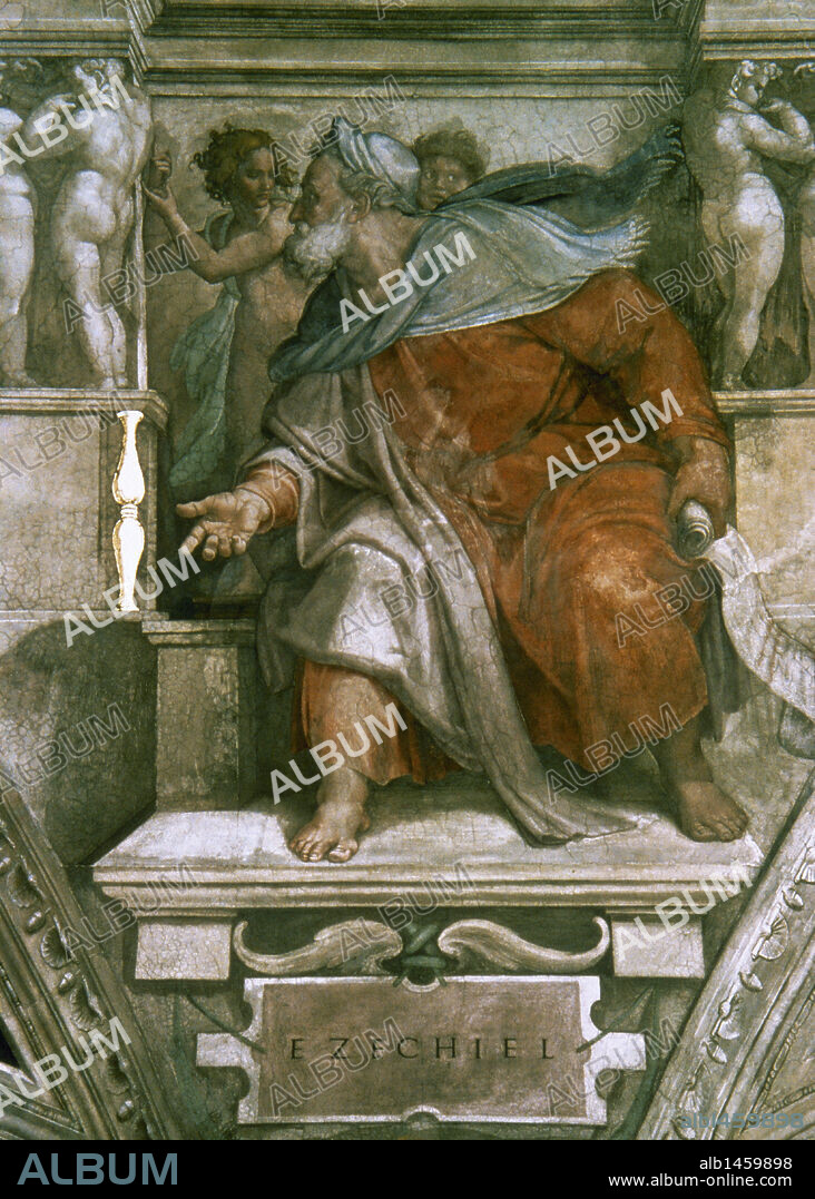 Ezekiel (622-570 BC). Hebrew prophet. Portrait. Fresco by Michelangelo. Sistine Chapel ceiling. 1508-1512. Apostolic Palace. Vatican City.