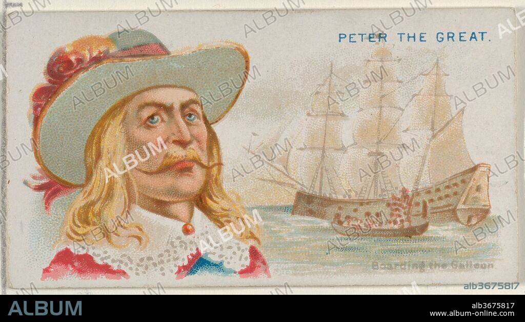 Jack Avery, Capturing Ship of the Great Mogul, from the Pirates of the Spanish Main series (N19) for Allen & Ginter Cigarettes. Dimensions: Sheet: 1 1/2 x 2 3/4 in. (3.8 x 7 cm). Lithographer: George S. Harris & Sons (American, Philadelphia). Publisher: Allen & Ginter (American, Richmond, Virginia). Date: ca. 1888.
Trade cards from the "Pirates of the Spanish Main" series (N19), issued ca. 1888 in a set of 50 cards to promote Allen & Ginter brand cigarettes.