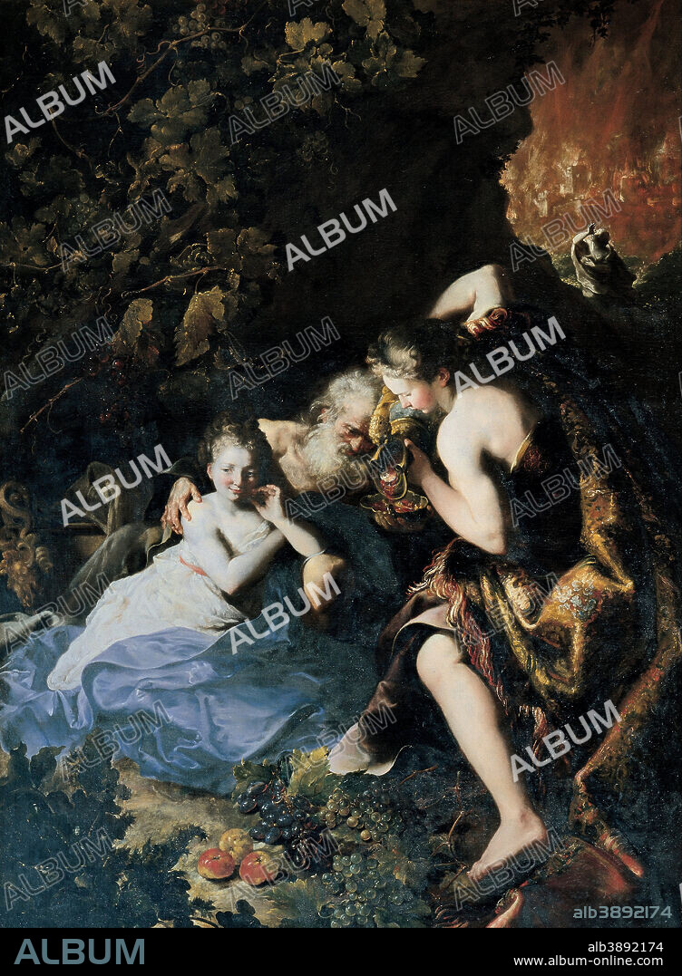 BARTOLOMEO GUIDOBONO. Lot Inebriated by his Daughters. Date/Period: 1694 - 1696. Painting. Height: 2,240 mm (88.18 in); Width: 1,610 mm (63.38 in).