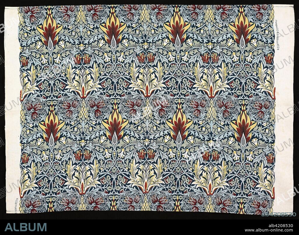 Snakeshead. Designed by William Morris (English, 1834-1896); Produced by Morris & Company, Decorators Ltd., 1925-1940, formerly Morris & Company, 1875-1905; Printed by Hencroft Dye Works; England, Staffordshire, Leek. Date: 1876. Dimensions: 70.4 x 97.7 cm (27 5/8 x 38 1/2 in.)
Repeat: 32.2 x 21.5 cm (12 3/4 x 8 1/2 in.). Cotton, plain weave; block printed. Origin: London.