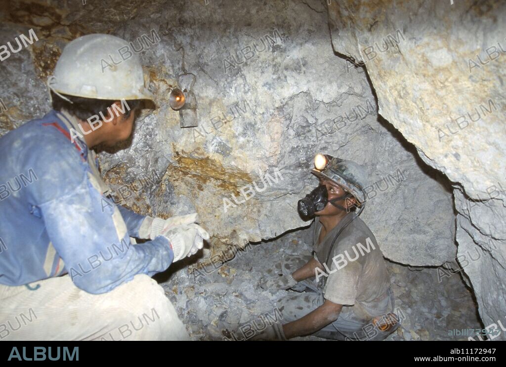 Mine in Cerro Rico, richest hill on earth, hand mining of silver and zinc today, Potosi, Bolivia, South America.