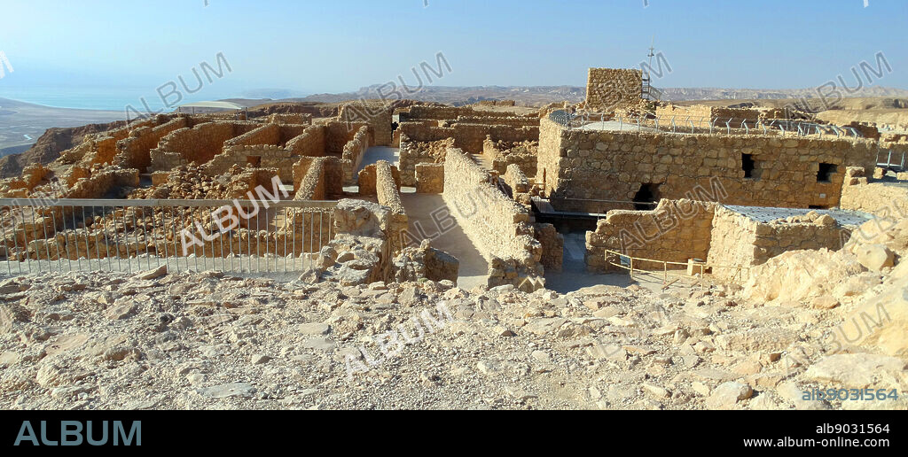 Ruins of Herod's Palace at Masada; in the Southern Israel. According to Josephus; the Siege of Masada by troops of the Roman Empire towards the end of the First JewishRoman War ended in the mass suicide of rebels.
