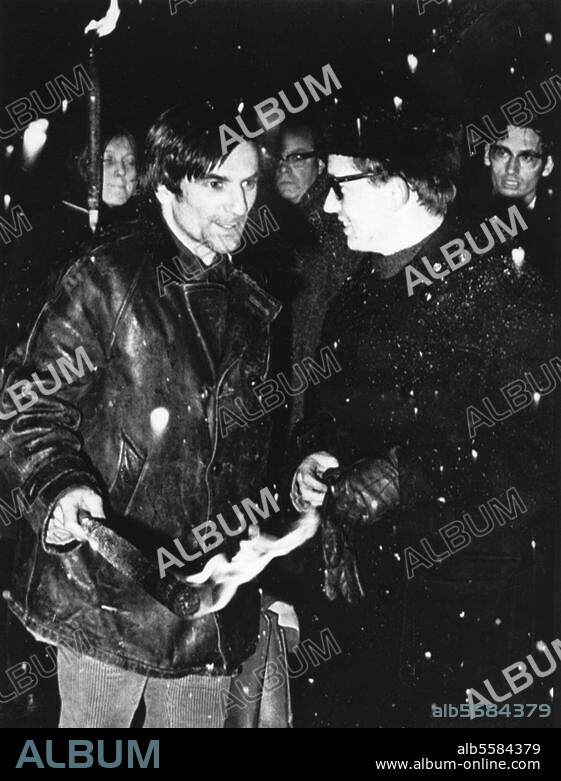 Dutschke, Rudi. 7.3.1940 (Schönfeld near Luckenwalde) - 24.12.1979 (Arhus / Denmark). Student leader Dutschke on a demonstration against colonialism in Amsterdam on 21.2.1968, photo.