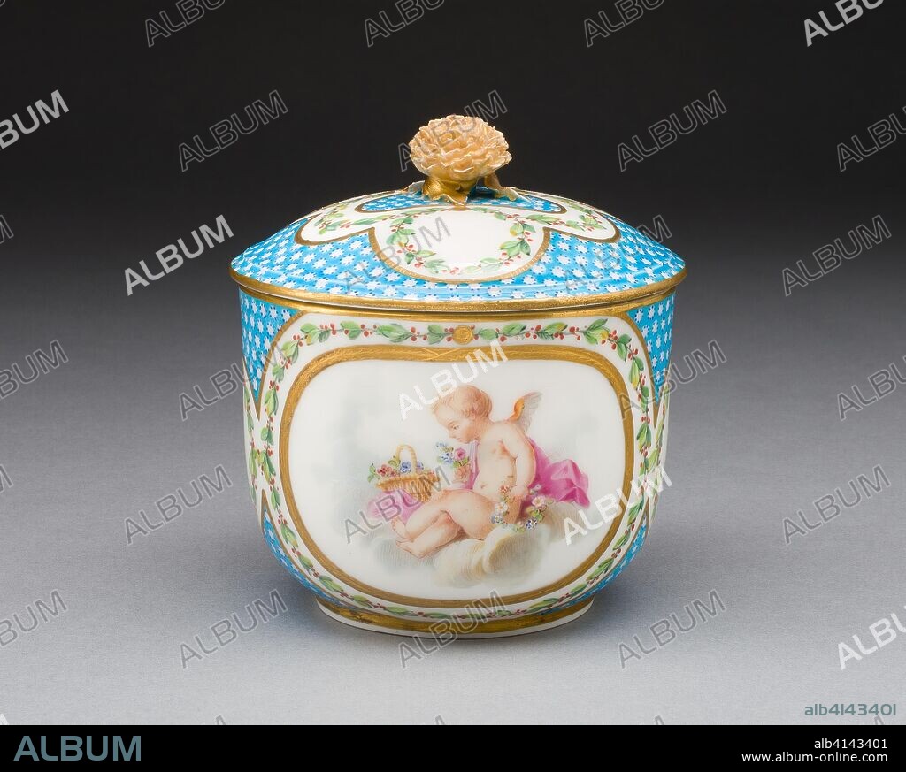 MANUFACTURE NATIONALE DE SEVRES. Sugar Bowl (from a tea service). Sèvres Porcelain Manufactory; French, founded 1740; Figures after François Boucher (French, 1703-1770); Painted by Jacques Fontaine (French, 1734/35-1807, active 1752-1800). Date: 1770. Dimensions: 10.2 x 9.2 cm (4 x 3 5/8 in.). Soft-paste porcelain, polychrome enamels, and gilding. Origin: Sèvres.
