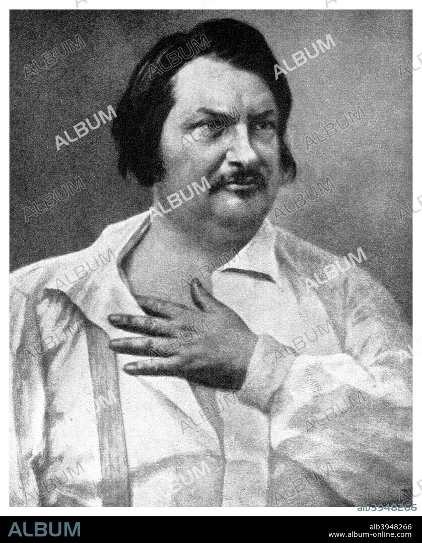 Honore de Balzac, French novelist, 19th century (1956). Balzac (1799-1850) qualified as a lawyer, but abandoned the legal profession for literature. He was a prolific author of novels and, in particular, short stories, some of which are regarded as being amongst the greatest in the French language. A print from "People, a volume about the origin and early history of many things, common and less common, essential and inessential", by Readers Union, the Grosvenor Press, London, 1956.