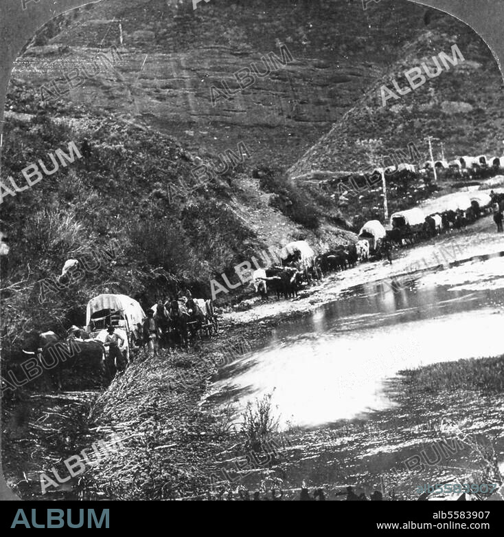 Geschichte der USA, Pioniere im Wilden Westen. Siedlertreck von Mormonen. Foto (C.W. Carter), um 1879.
