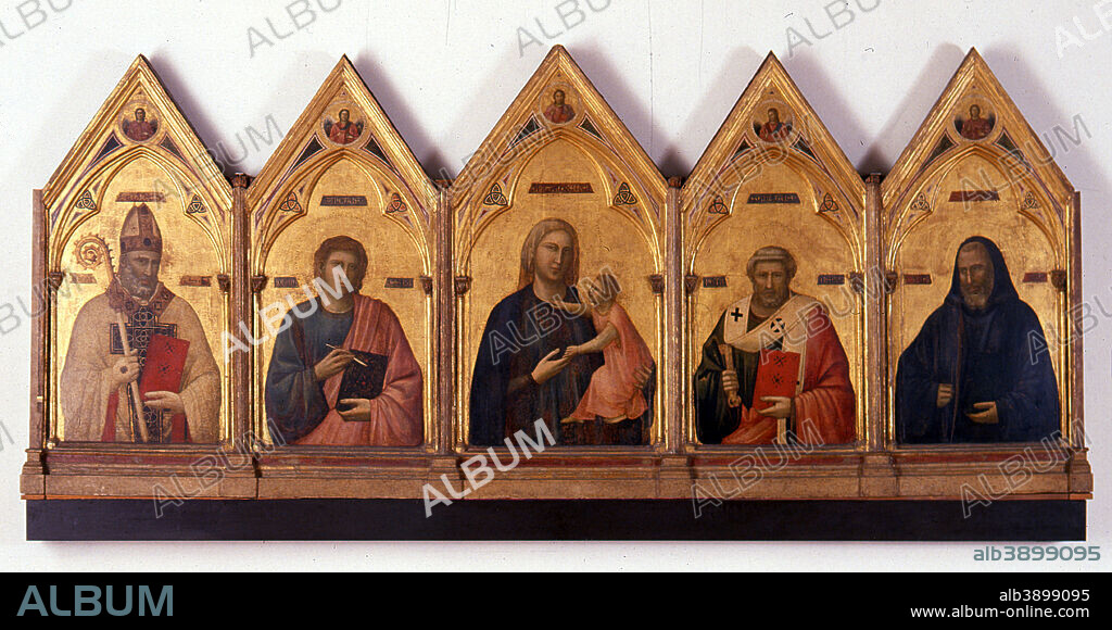 GIOTTO DI BONDONE. Polittico di Badia / Badia Polyptych. Date/Period: From 1301 until 1302. Painting / polyptych. Tempera on panel. Height: 91 cm (35.8 in); Width: 334 cm (10.9 ft).
