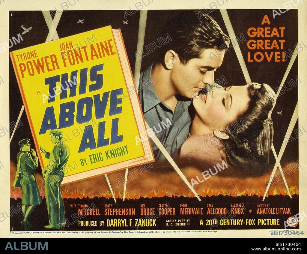 Poster of THIS ABOVE ALL, 1942, directed by ANATOLE LITVAK. Copyright 20TH CENTURY FOX.