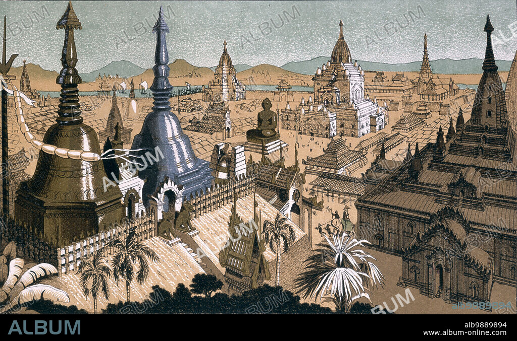 God. Burma: Province of the City of Mien (called Amien) with the gold and silver towers; subject of the Kublai Khan. From The Book of Ser Marco Polo, ed. Yule, pub. 1903.
