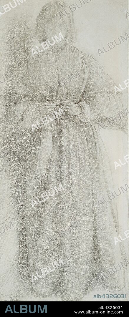 Elizabeth Siddal (Mrs. Dante Gabriel Rossetti), c. 1854, Dante Gabriel Rossetti, English, 1828-1882, England, Graphite with stumping, on ivory wove paper, edge mounted to off-white wove paper, 264 × 113 mm.