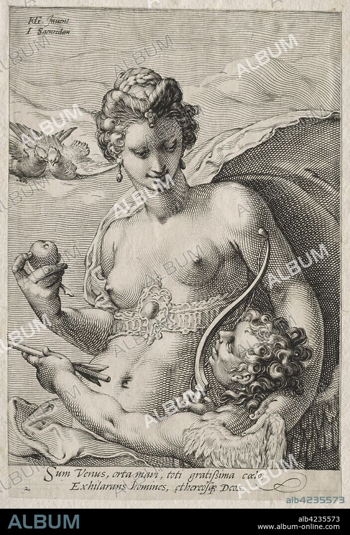 Three Goddesses: Venus and Cupid, c. 1595. Jan Saenredam (Dutch, 1565-1607), after Hendrick Goltzius (Dutch, 1558–1617). Engraving.