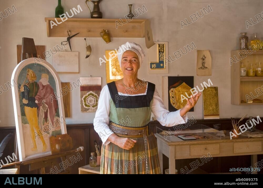 Deutschland, Bayern, Franken, Nürnberg, Albrecht-Dürer-Haus, Führung mit 'Agnes Dürer' im Albrecht-Dürer-Haus, Grosse Werkstatt (auch Wanderer-Zimmer), die Rekonstruktion einer dürerzeitlichen Wohnstube.