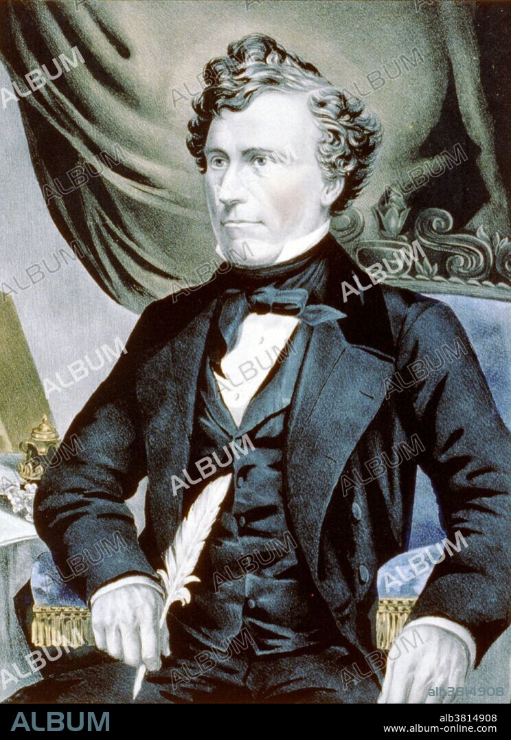 Franklin Pierce (November 23, 1804 - October 8, 1869) was the 14th President of the USA (1853-57). He was a Democrat and a "doughface" (a Northerner with Southern sympathies) who served in the House of Representatives and the Senate. He took part in the Mexican-American War and became a brigadier general in the Army. As president, he made many divisive decisions which were widely criticized and earned him a reputation as one of the worst presidents in US. history. His popularity in the Northern states declined sharply after he supported the Kansas-Nebraska Act, which replaced the Missouri Compromise and renewed debate over the expansion of slavery in the American West. Pierce's credibility was further damaged when several of his diplomats issued the Ostend Manifesto. He was not renominated to run in the 1856 presidential election. His reputation was destroyed during the Civil War when he declared support for the Confederacy. He suffered great tragedy in his personal life; all of his children died young. He died in 1869, at the age of 64, from cirrhosis of the liver.