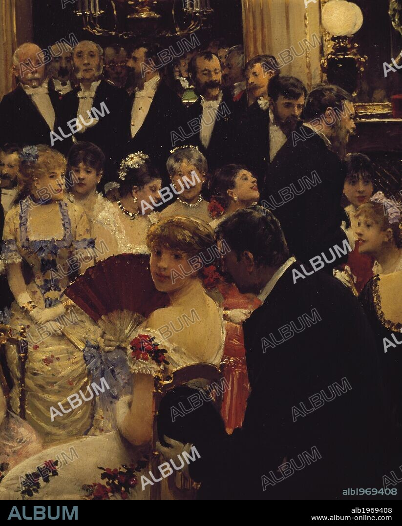 The soiree, 1878, by Jean Beraud (1849-1936). Detail.