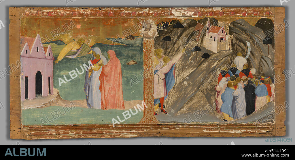 Artist: Fra Angelico, Italian, ca. 13951455, The Apparition of Saint Michael at Mont Saint-Michel and the Miracle of the Bull at Monte Gargano, Tempera on panel, 42.2 × 90.5 cm (16 5/8 × 35 5/8 in.), Made in Florence, Italy, Italian, Florence, 14th century, Paintings.