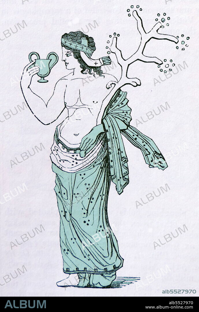 A cantharos is a Greek cup used to hold wine, possibly for drinking or for ritual use or offerings. The cantharos seems to be an attribute of Dionysos, the god of wine, who was associated with vegetation and fertility. As well as a banqueting cup, they could be used in pagan rituals as a symbol of rebirth or resurrection. Drawing.