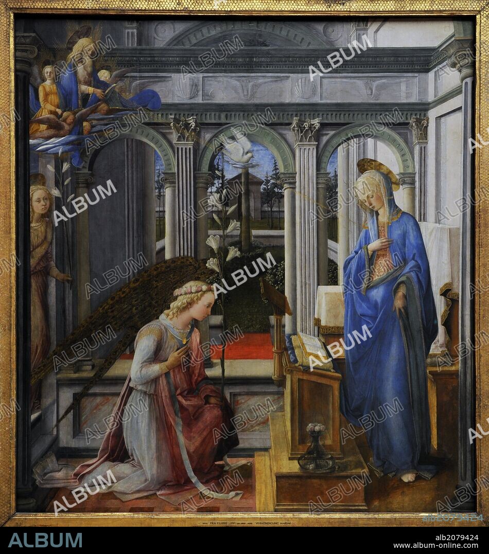 FILIPPO LIPPI. PRIMER RENACIMIENTO. ARTE. ITALIA. Fray Filippo di Tommaso Lippi (1406? -1469), también conocido como Lippo Lippi. Pintor cuatrocentista italiano. "La Anunciación", 1443. Alte Pinakothek (Pinacoteca Antigua). Munich. Alemania. Europa.