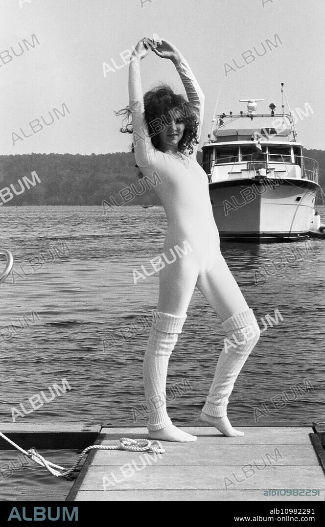 German schlager singer Melanie Sanders at a lake, Germany around 1981,.