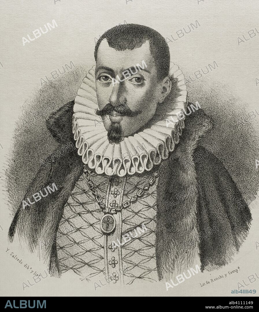 Francisco de Sandoval y Rojas (1553-1625). 1st Duke of Lerma. Favourite of king Philip III of Spain. Drawing by Salcedo, 19th century. Lithography. Cronica General de Espa–a, Historia Ilustrada y Descriptiva de sus Provincias. Castilla-La Nueva, 1869.