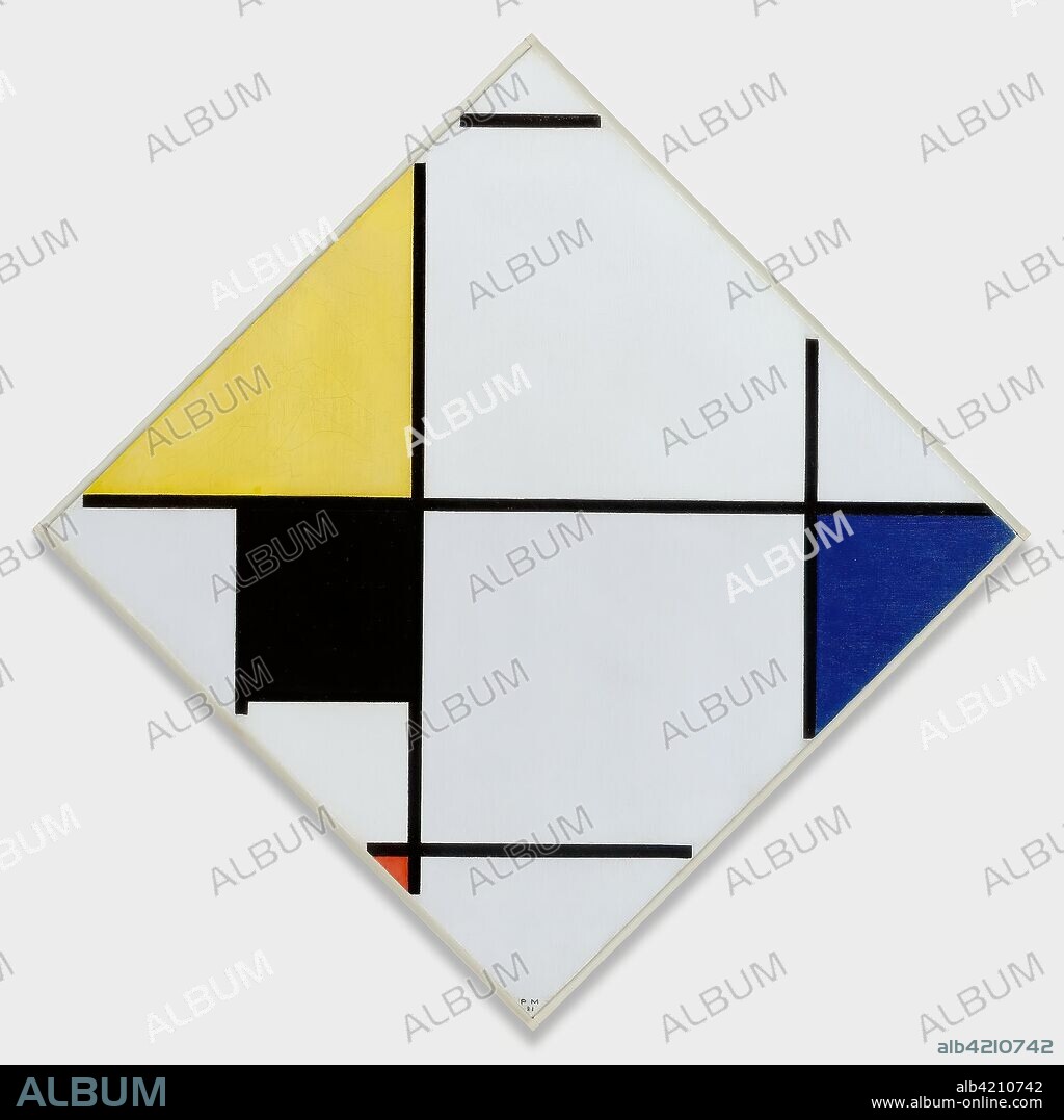 Lozenge Composition with Yellow, Black, Blue, Red, and Gray. Piet Mondrian; Dutch, 1872-1944. Date: 1921. Dimensions: 23 5/8 × 23 5/8 in. (60 × 60 cm). Oil on canvas. Origin: Netherlands.