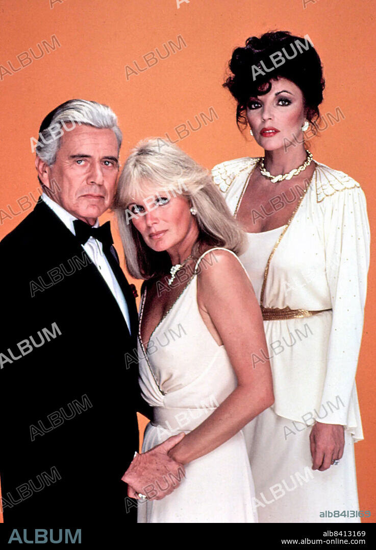 JOAN COLLINS, JOHN FORSYTHE y LINDA EVANS en DINASTIA, 1981 (DYNASTY), dirigida por DON MEDFORD, JEROME COURTLAND y PHILIP LEACOCK. Copyright Aaron Spelling Productions.