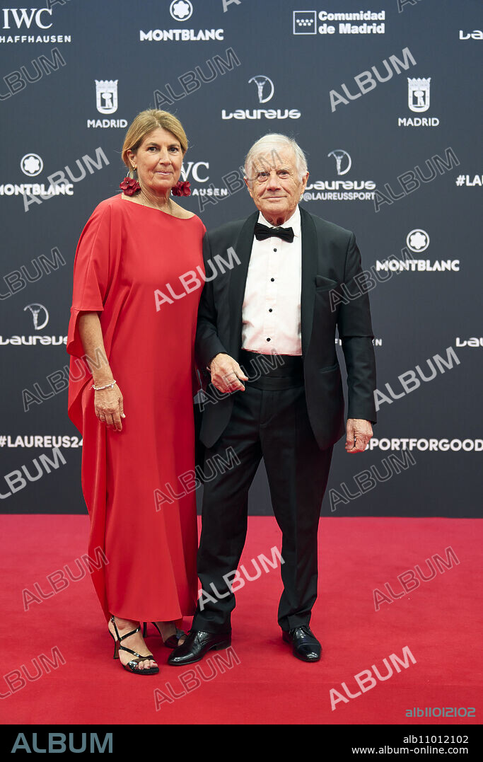 Giacomo Agostini, Maria Agostini attends Laureus World Sports Awards Madrid 2024 - Red Carpet at Palacio de Cibeles on April 22, 2024 in Madrid, Spain.