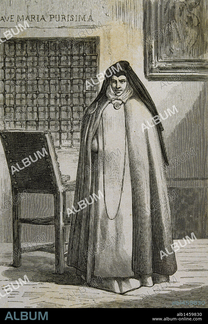 Sor Patrocinio (1811-1891). (Rafaela Maria de los Dolores). Spanish nun known as The Nun of the Wounds. She was tried and sentenced to exile for having simulated the appearance of stigmata on his body, and for supporting the Carlist cause. 19th century. Engraving.